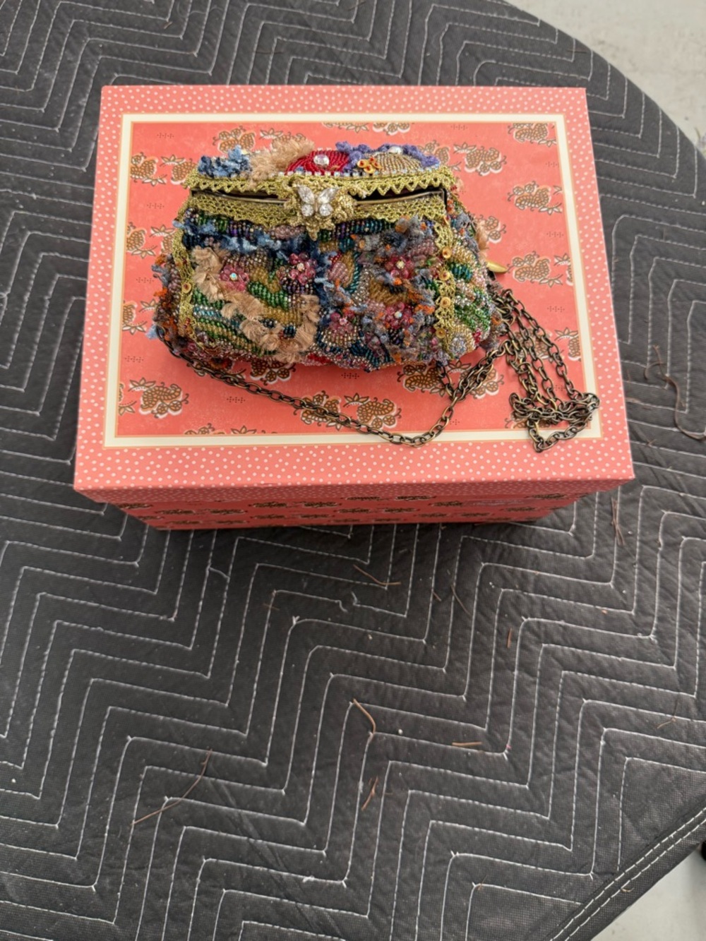 Mary Frances Multicolor Beaded Floral Wristlet with Gold Accents